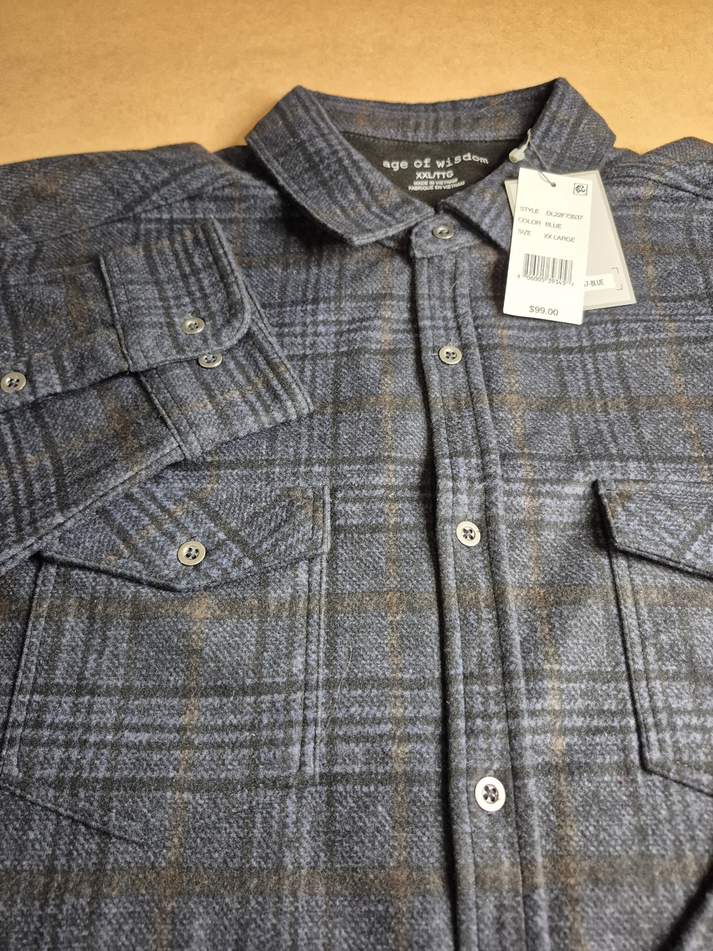 Age of Wisdom Men’s Blue Plaid Lightweight Shirt Jacket